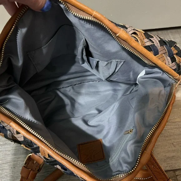 Woven Tan, Black & grey Recycled genuine leather Women's purse - Picture 7 of 9